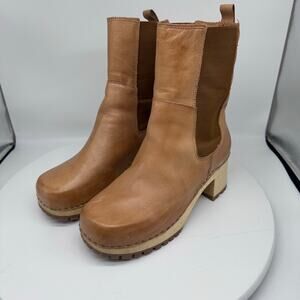 Mia Clogs Justina Pull On Platform Leather Ankle Tan Boots Womens Size 9